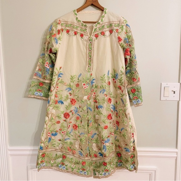 Dresses & Skirts - Handmade Embroidered Floral Lace Cotton Midi Dress Medium Large Boho Cottagecore